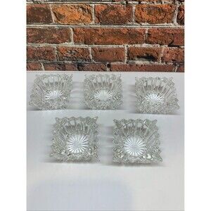 Vintage Salt Cellars Set Of 5 Square Clear Cut Glass Crystal Open Dishes 2 Inch